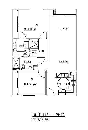 Floor plan for 2 beds, 2 baths, 972 sqft